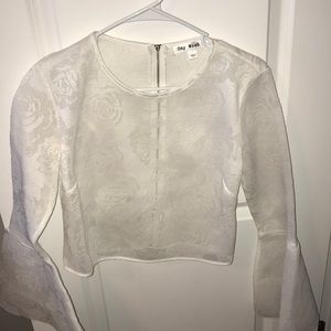 White Mesh Floral Crop Top